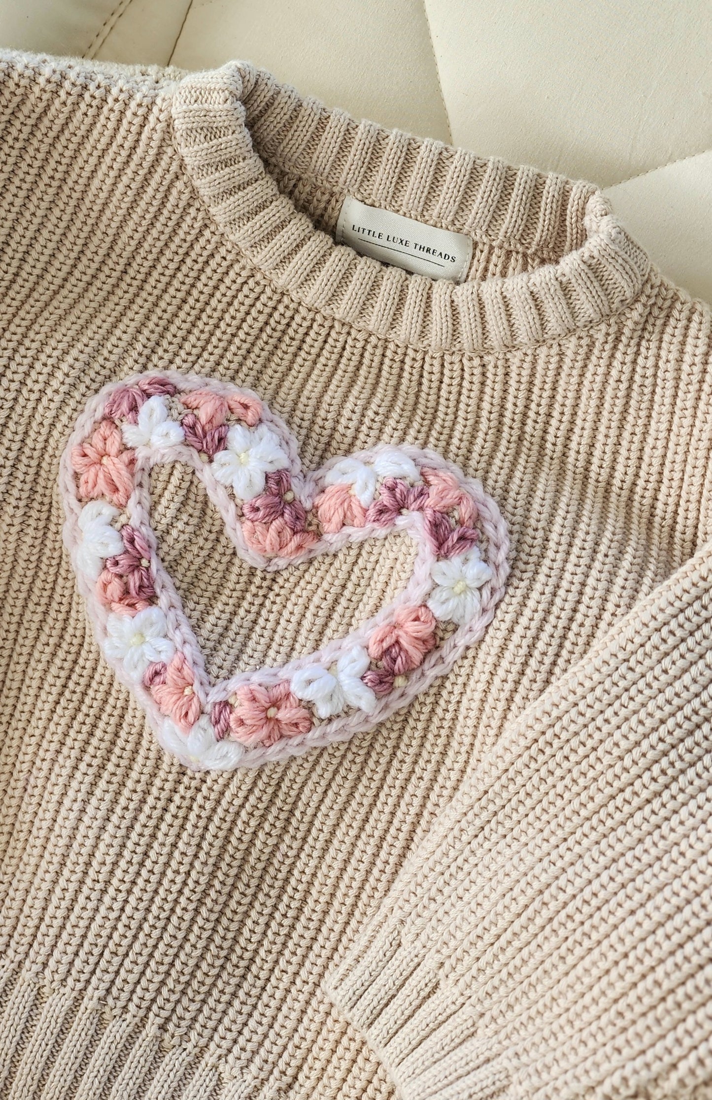 Floral Heart Jumper - Oat Latte