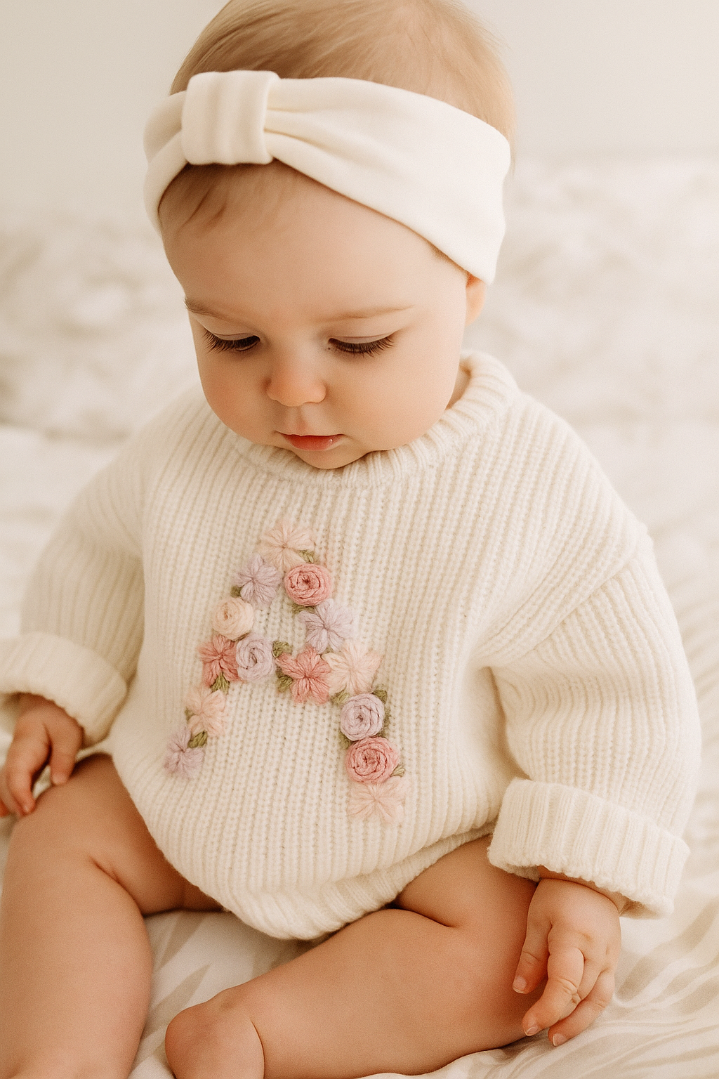 Floral Initial Jumper - Vanilla Cream