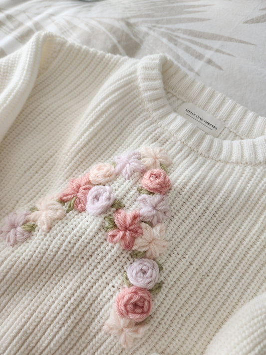 Floral Initial Jumper - Vanilla Cream
