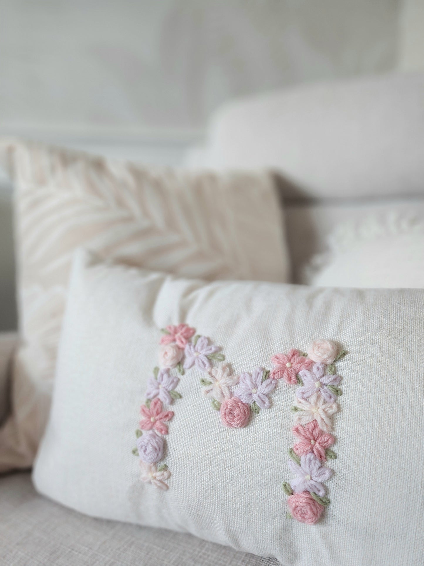 Linen Cushion • Floral Initial