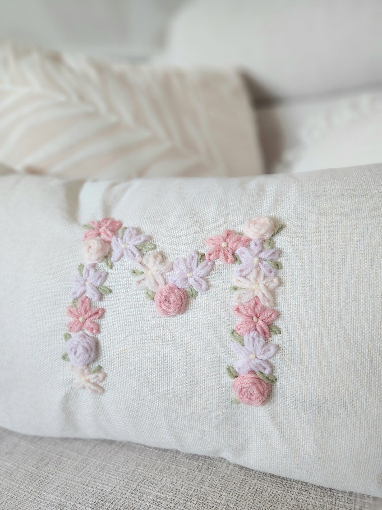 Linen Cushion • Floral Initial
