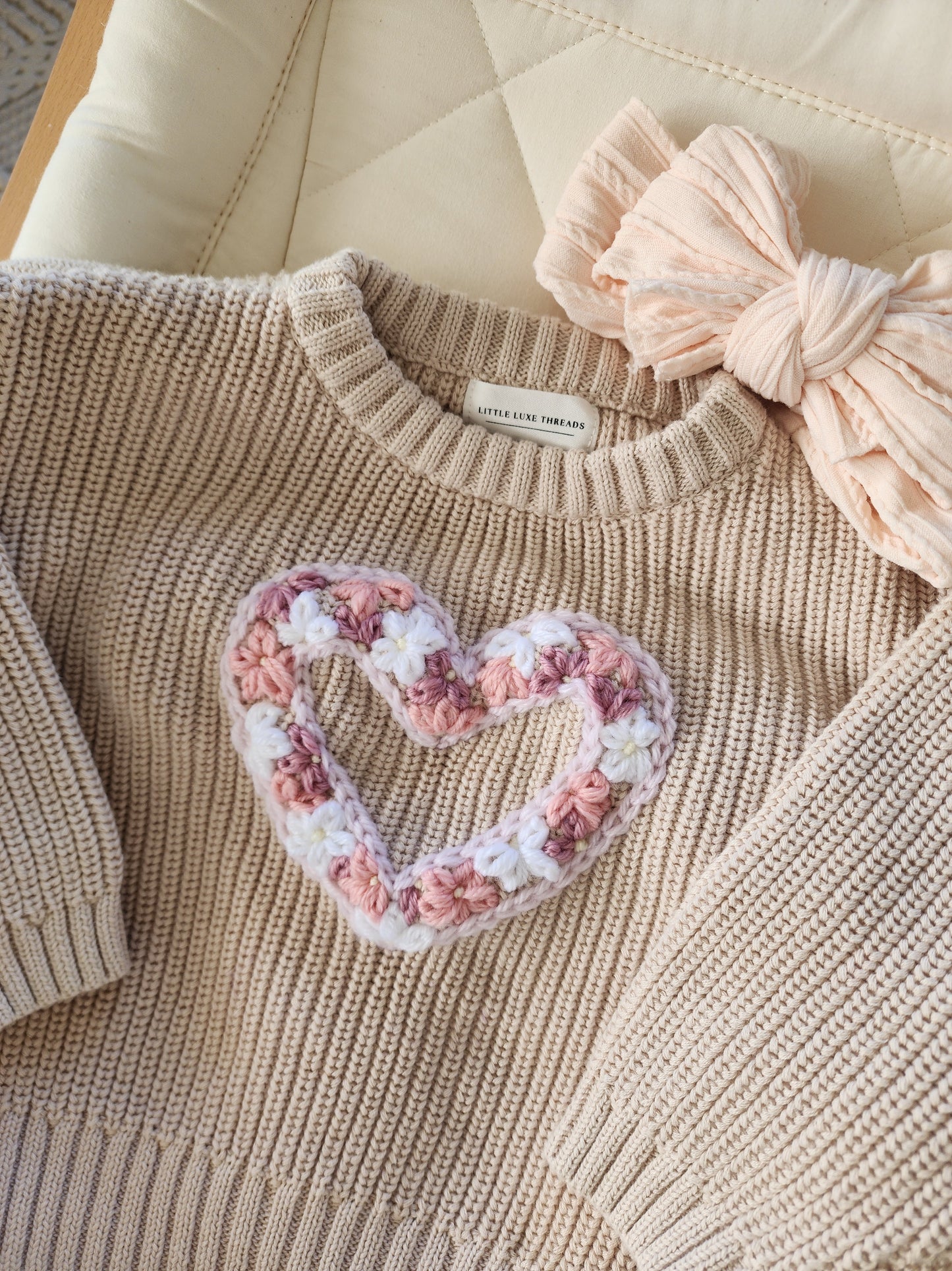 Floral Heart Jumper - Oat Latte