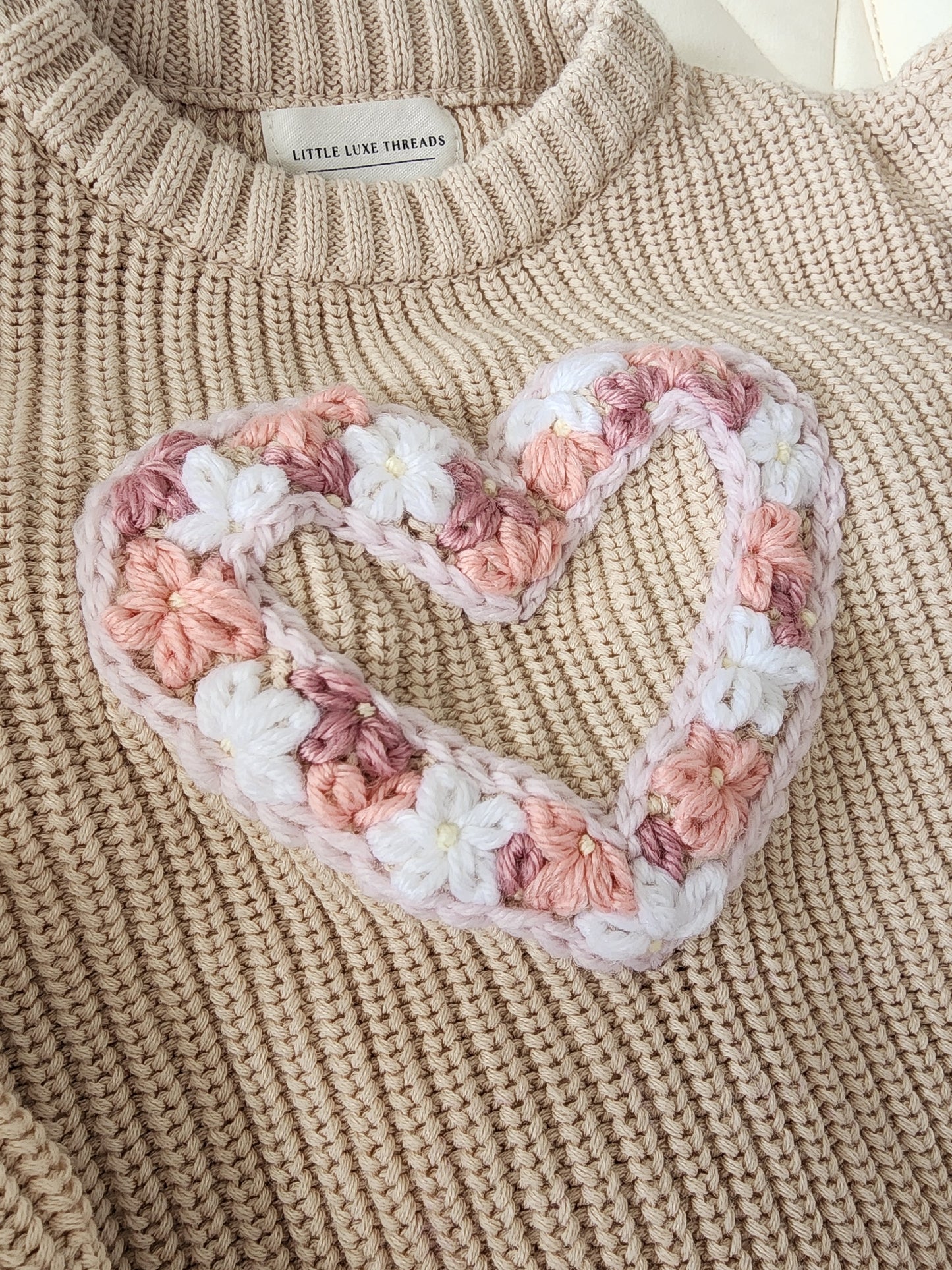 Floral Heart Jumper - Oat Latte