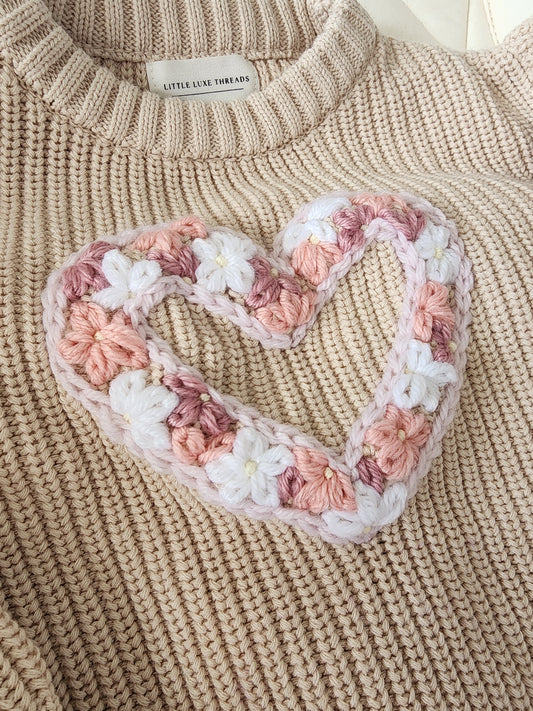 Floral Heart Jumper - Oat Latte