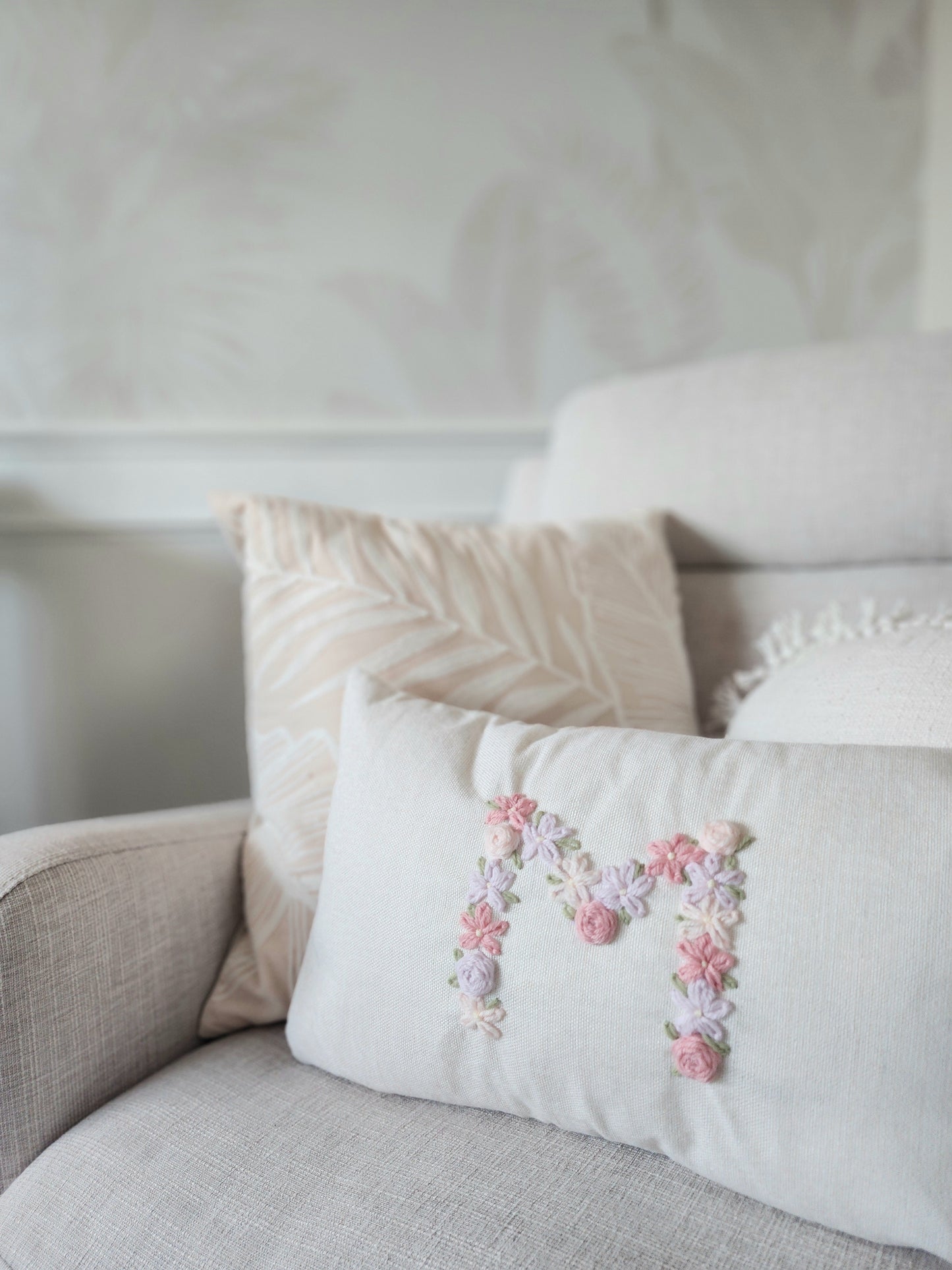 Linen Cushion • Floral Initial